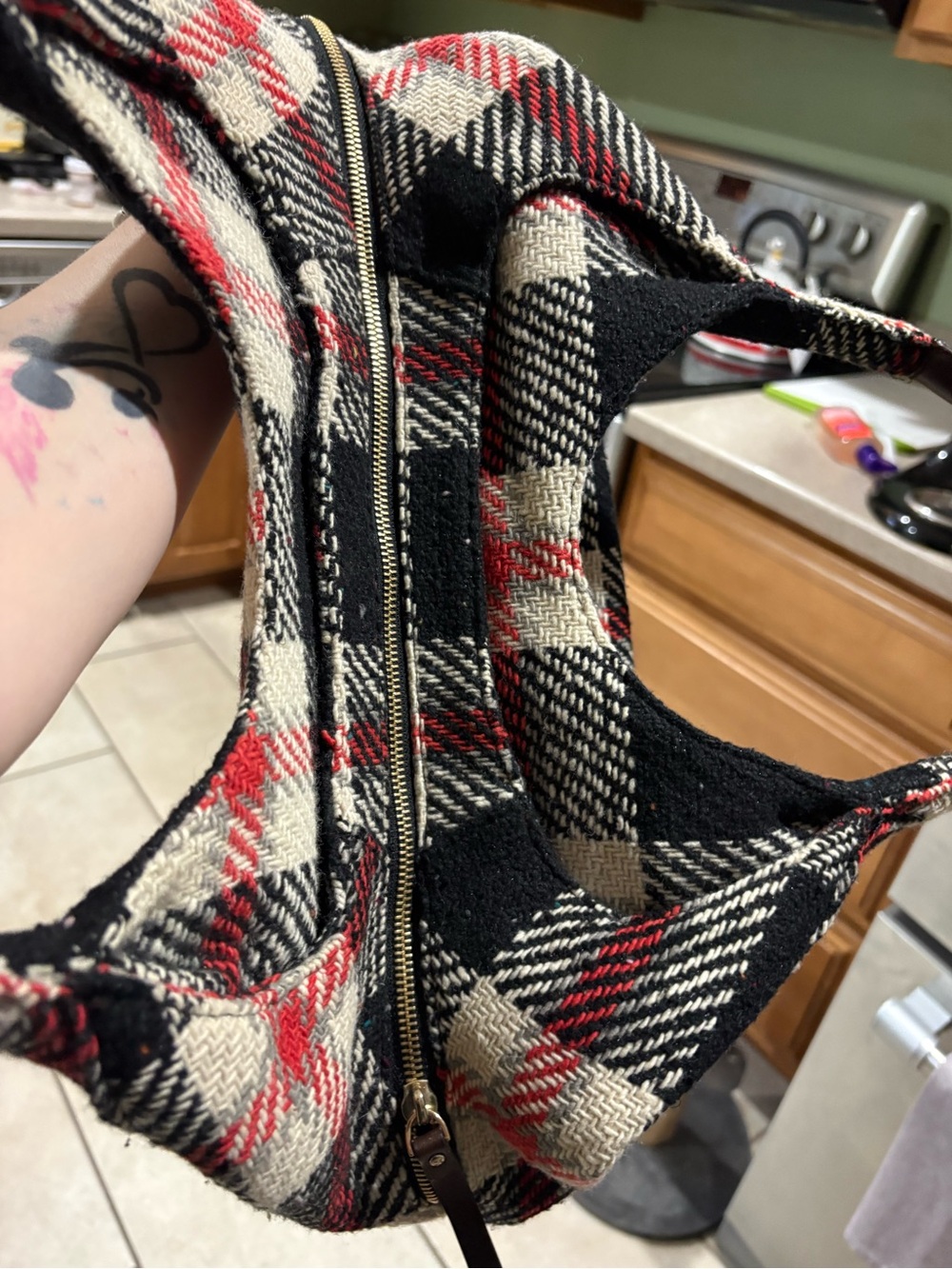 kate spade Black, White & Red Plaid Wool Hobo Bag - Picture 9 of 12